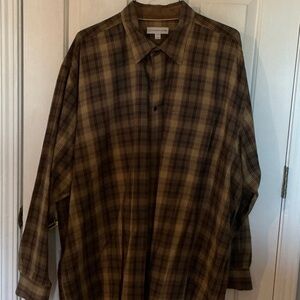 Cutter & Buck Men's Casual Plaid Shirt - Brown and Green